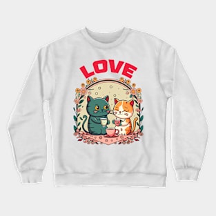 Kawaii Cats Tea Drinking Spree Crewneck Sweatshirt